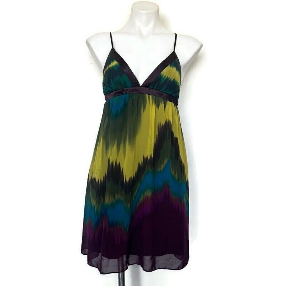 Forever 21 chiffon mini Dress criss cross tie back backless purple yellow MEDIUM